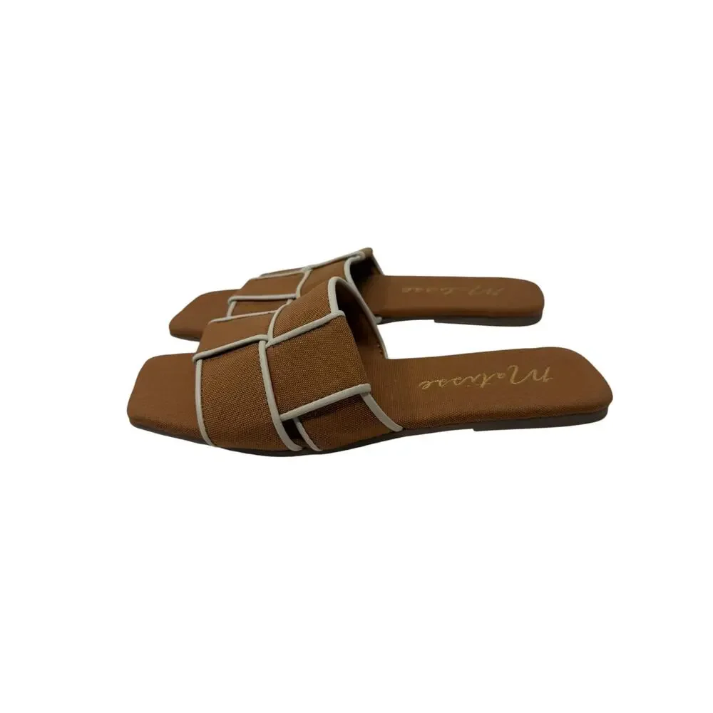 Matisse Biscayne Slide Sandals Woven Square Toe Brown Ivory Women's 7